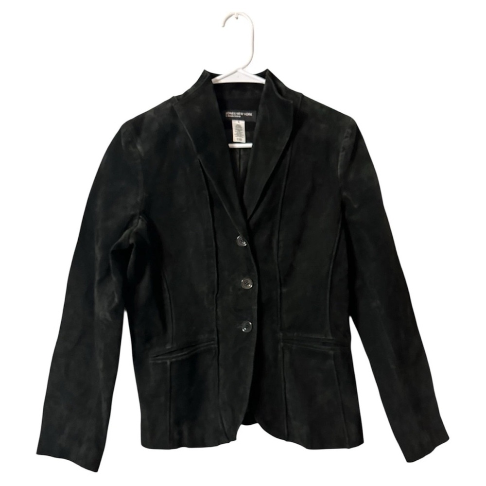 VTG Wonens Gothic Biker Jones New York Black Leather Suede Blazer w/ pockets M